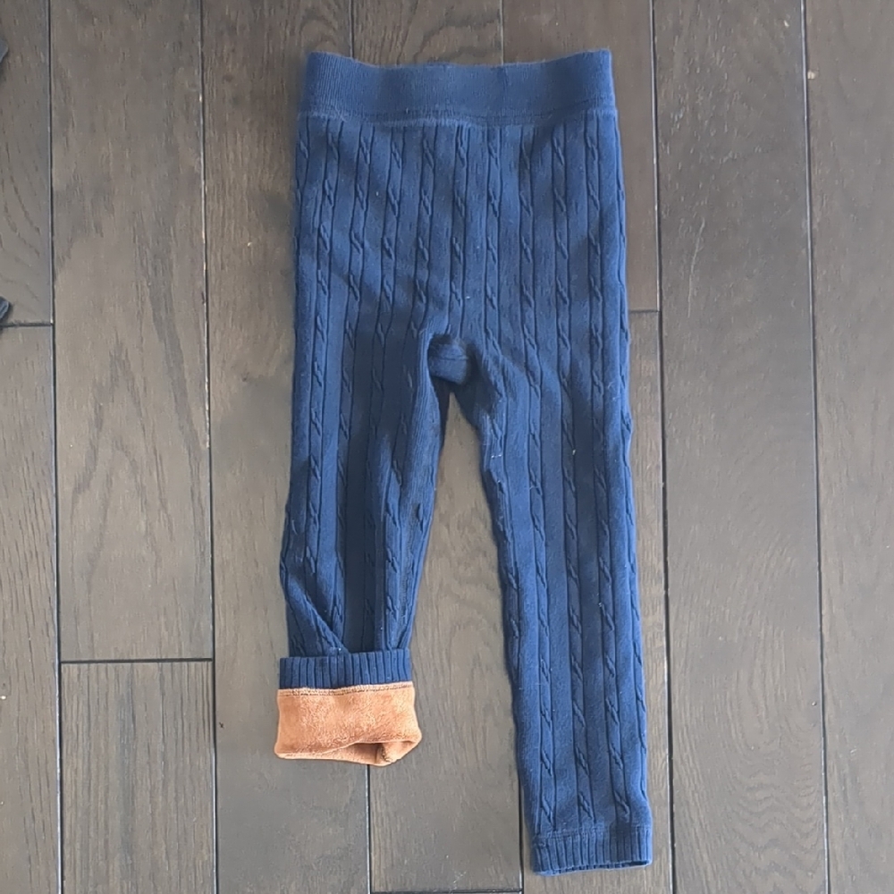 Kids Blue Cable Knit Extra Warm Leggings. fleece Lined